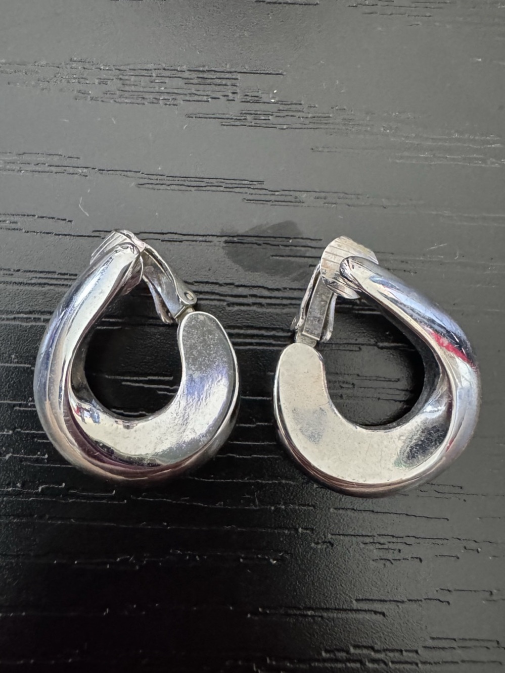 Vintage Avon Silver-Tone Chunky Teardrop Hoop Clip-On Earrings
